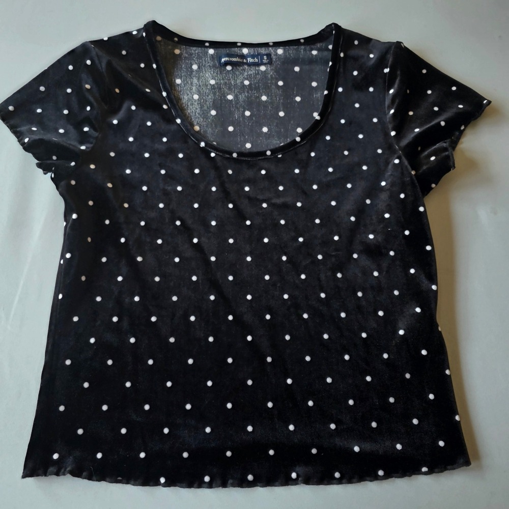 Abercrombie & Fitch Womens Top Size‎ S Velvet Black Polka Dot Short Sleeve